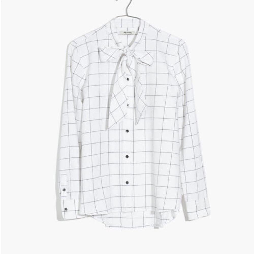 Madewell flannel tie neck shirt in windowpane S